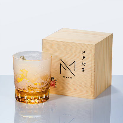 Whiskey Glass Edo Kiriko Fuji Wave | Hokusai Crystal Hand-Cut Art