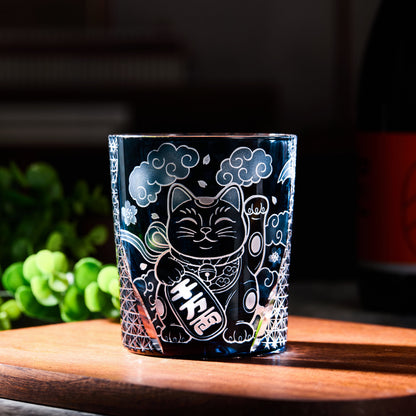 Whiskey Glass Maneki Neko | Edo Kiriko Handcrafted Lucky Cat Crystal Glass