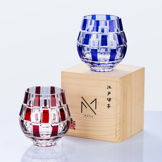 Whiskey Glass Edo Kiriko Ichimatsu Checkerboard Hand-Cut Crystal | Japanese Artisan Glassware