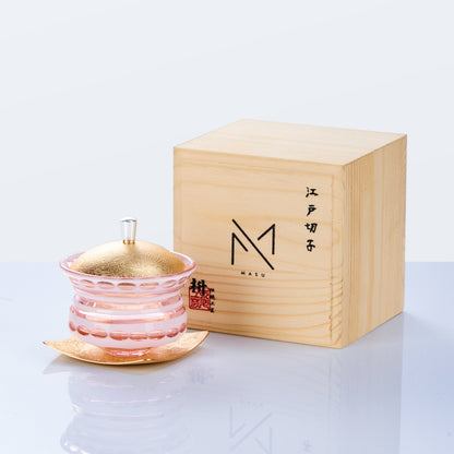 Edo Kiriko Lidded Glass Set Chimi Washokki – Hand-Cut Japanese Glassware with Wooden Box | Gold & Silver