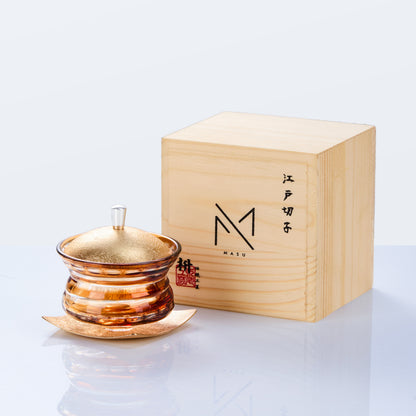 Edo Kiriko Lidded Glass Set Chimi Washokki – Hand-Cut Japanese Glassware with Wooden Box | Gold & Silver