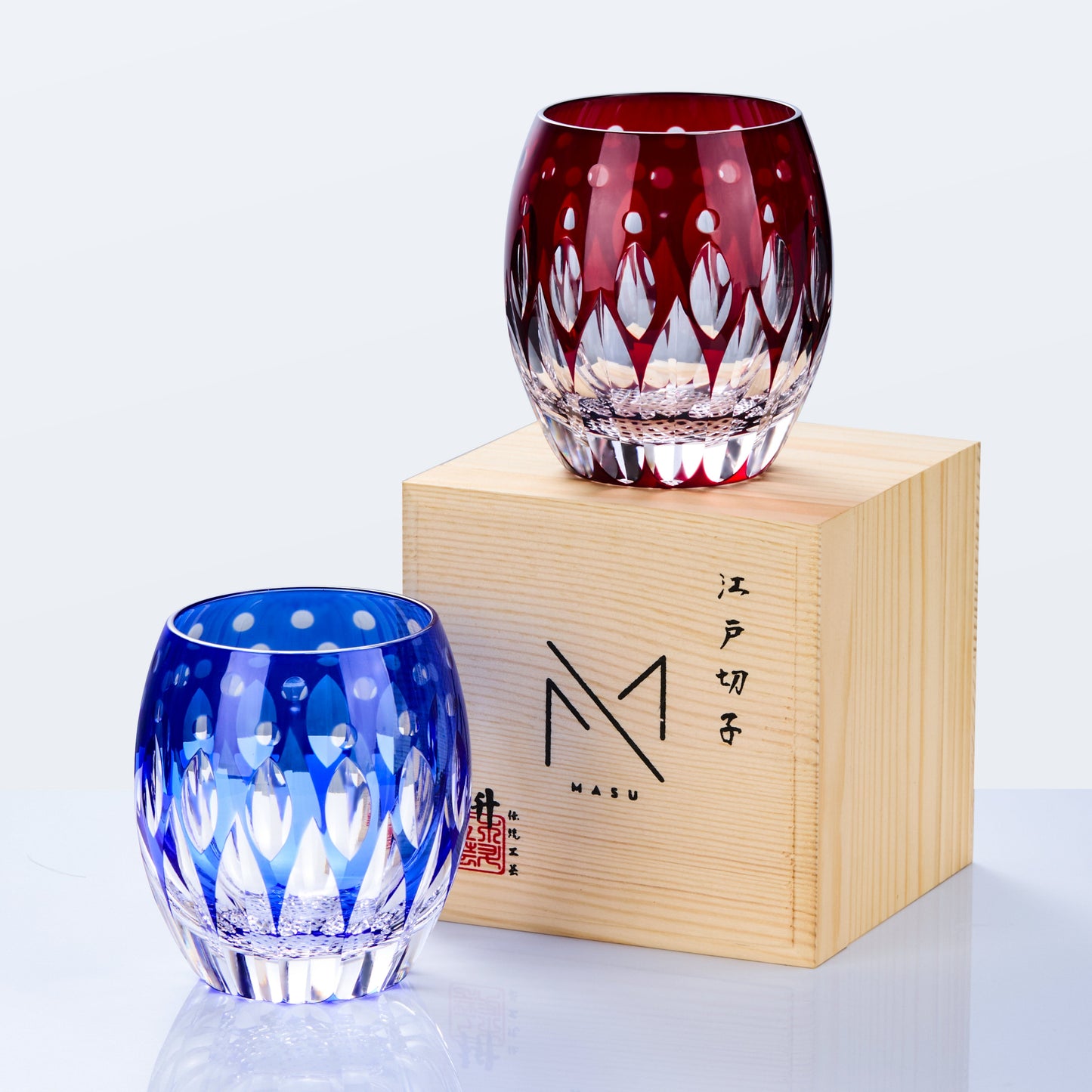 Whiskey Glass Edo Kiriko Tama-no-Shizuku | Aka & Ruri Crystal