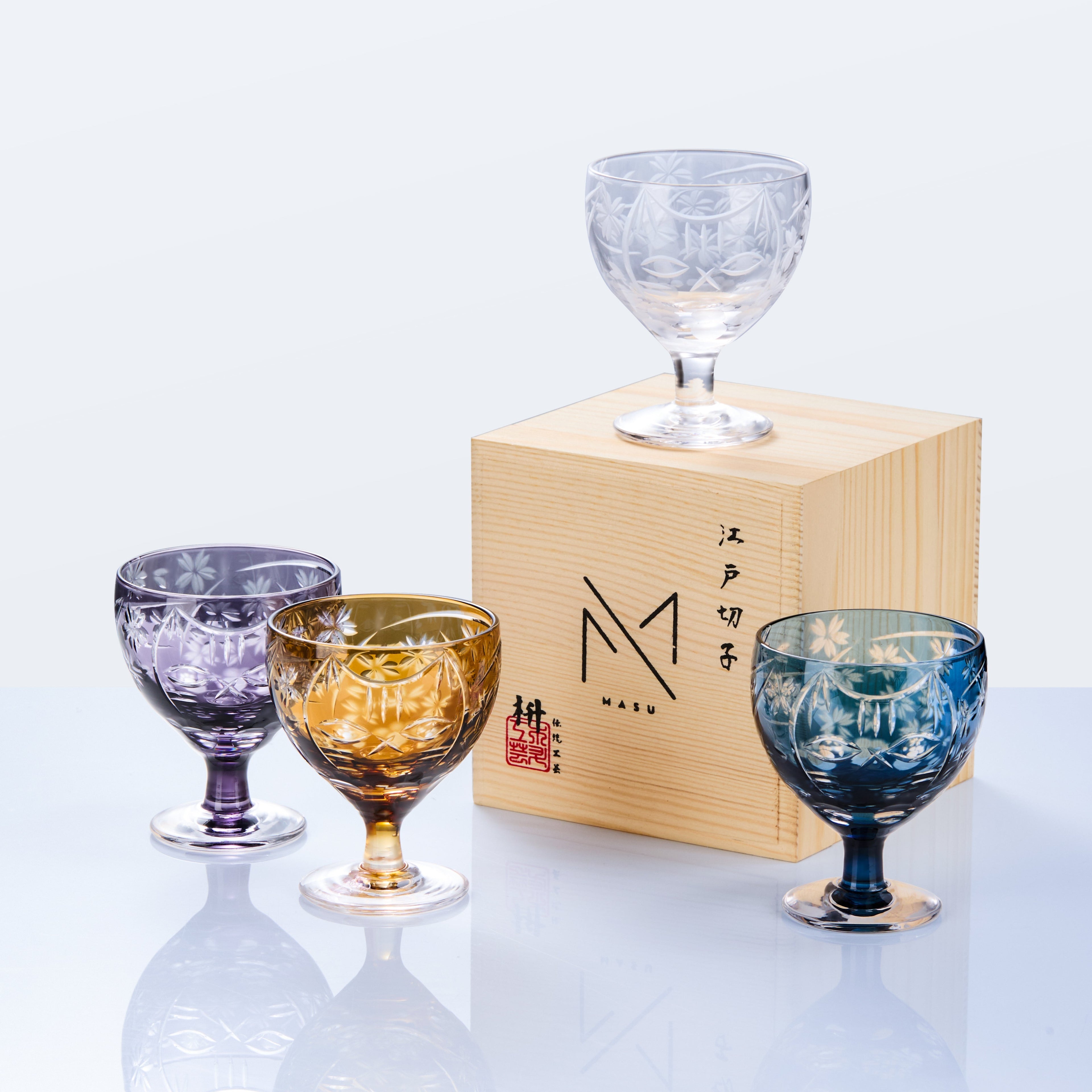 Sake Glass Sakura no Kaze Rounded Goblet | Edo Kiriko Spring Crystal