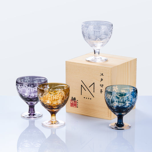 Sake Glass Sakura no Kaze Rounded Goblet | Edo Kiriko Spring Crystal