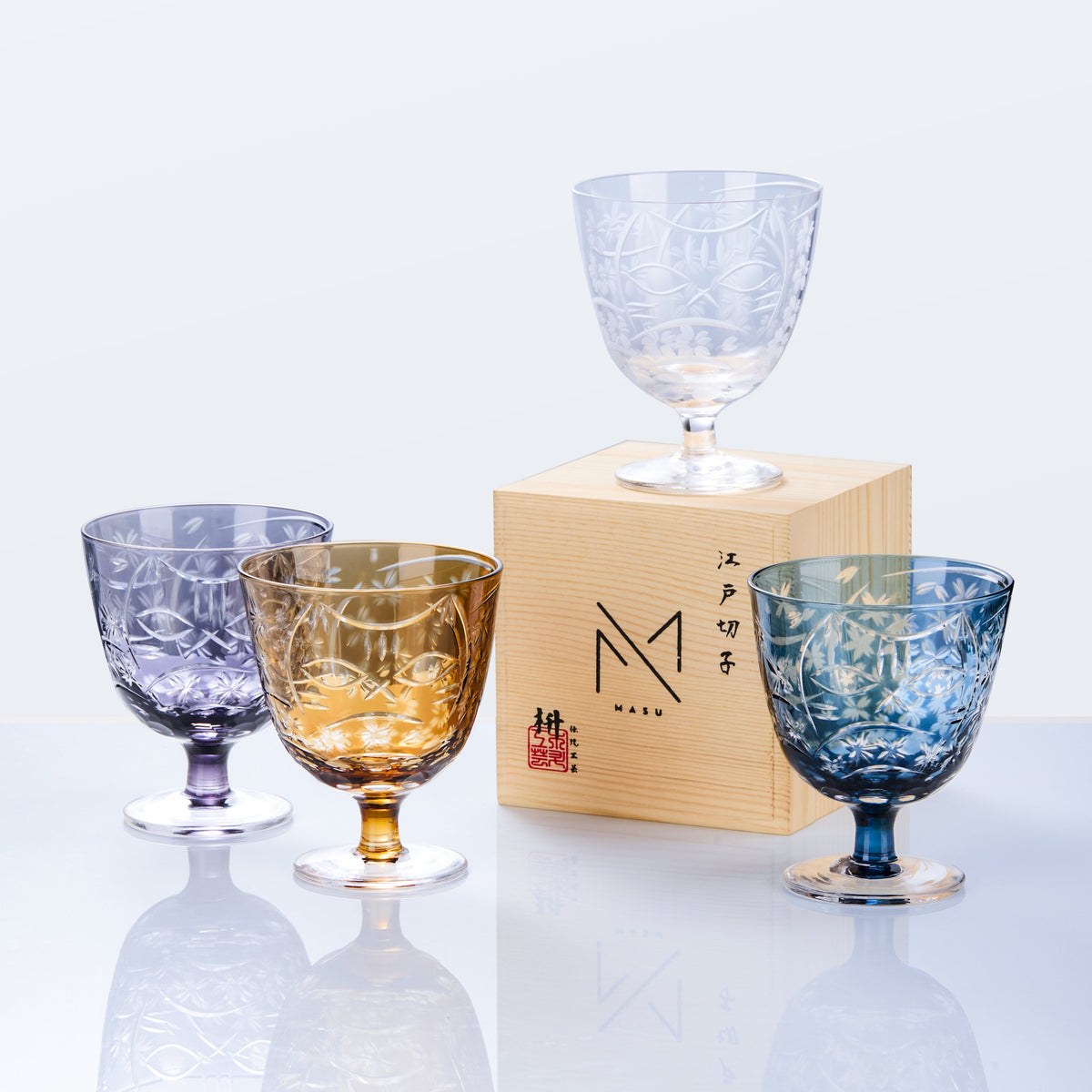 Sake Glass Sakura Nami Slim Goblet | Edo Kiriko Cherry Blossom Wave