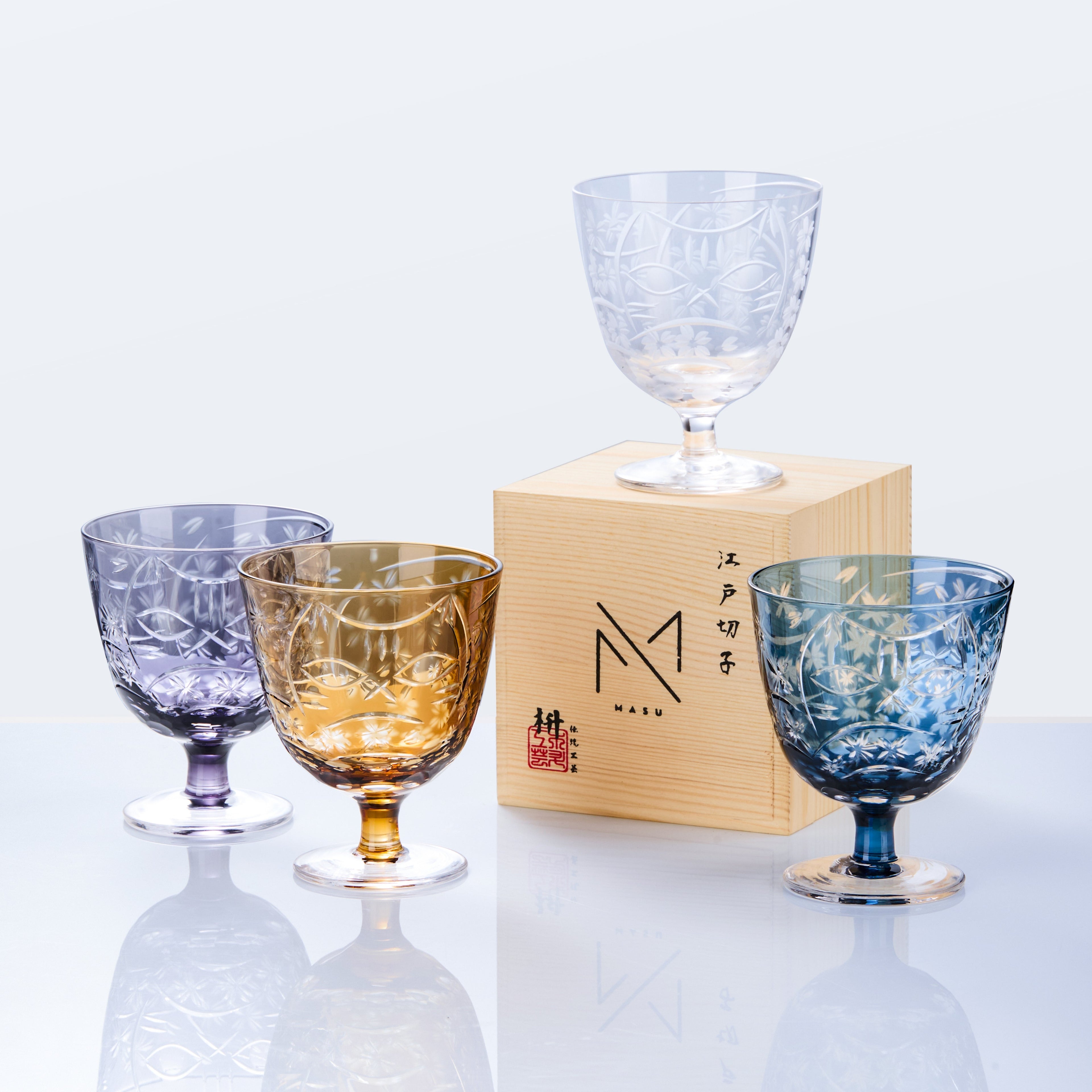Sake Glass Sakura Nami Slim Goblet | Edo Kiriko Cherry Blossom Wave