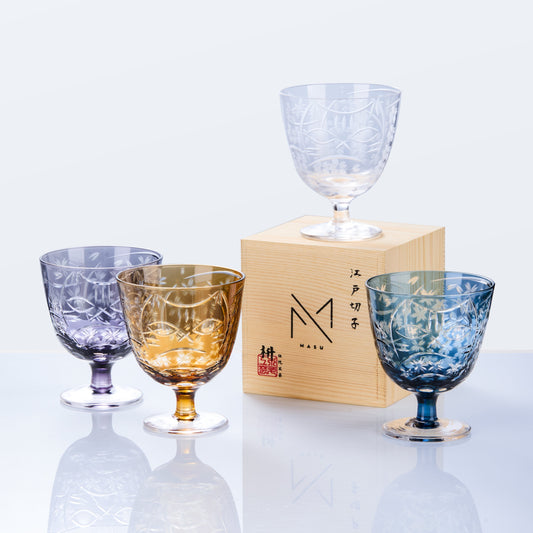 Sake Glass Sakura Nami Slim Goblet | Edo Kiriko Cherry Blossom Wave