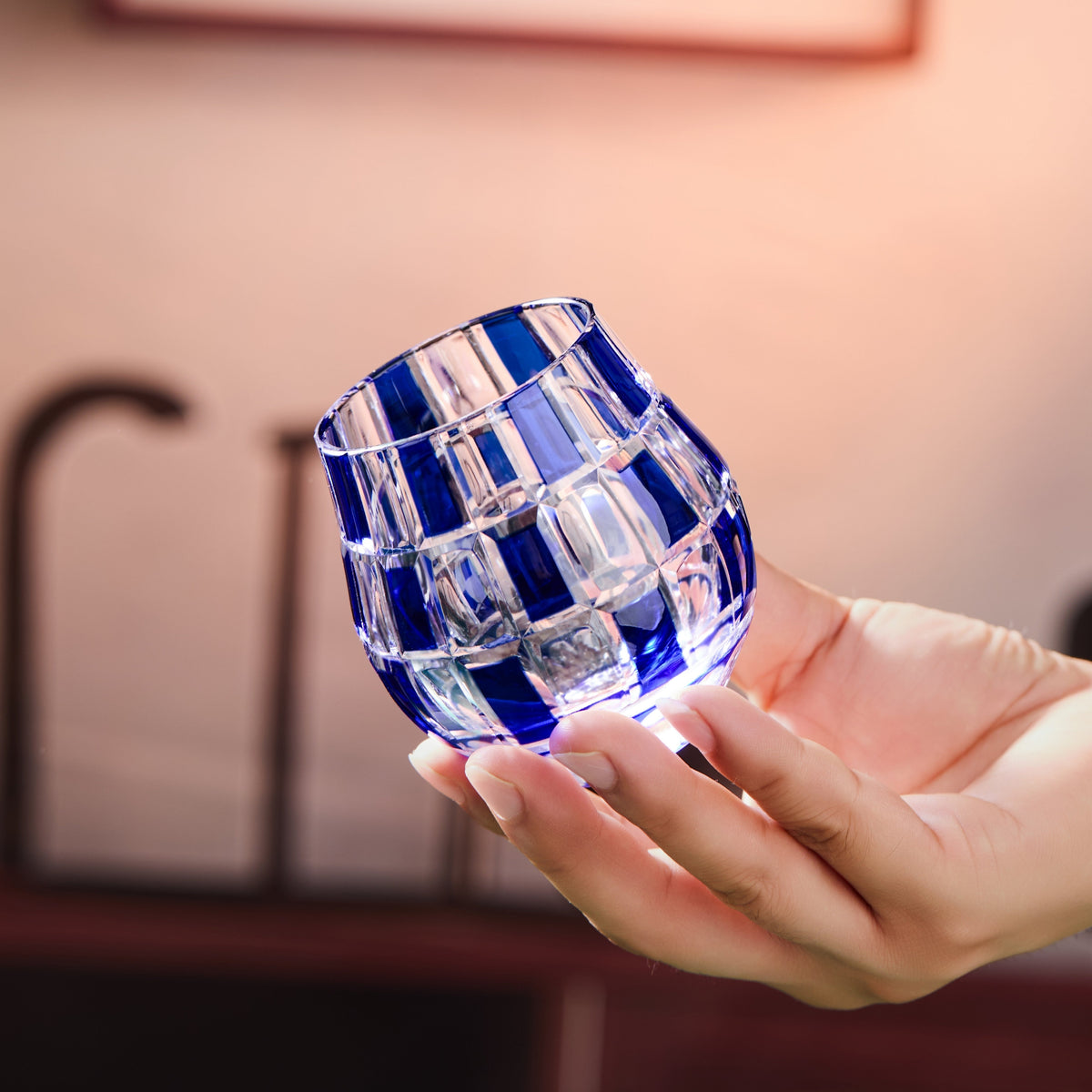 Whiskey Glass Edo Kiriko Ichimatsu Checkerboard Hand-Cut Crystal | Japanese Artisan Glassware