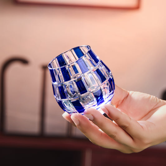 Whiskey Glass Edo Kiriko Ichimatsu Checkerboard Hand-Cut Crystal | Japanese Artisan Glassware