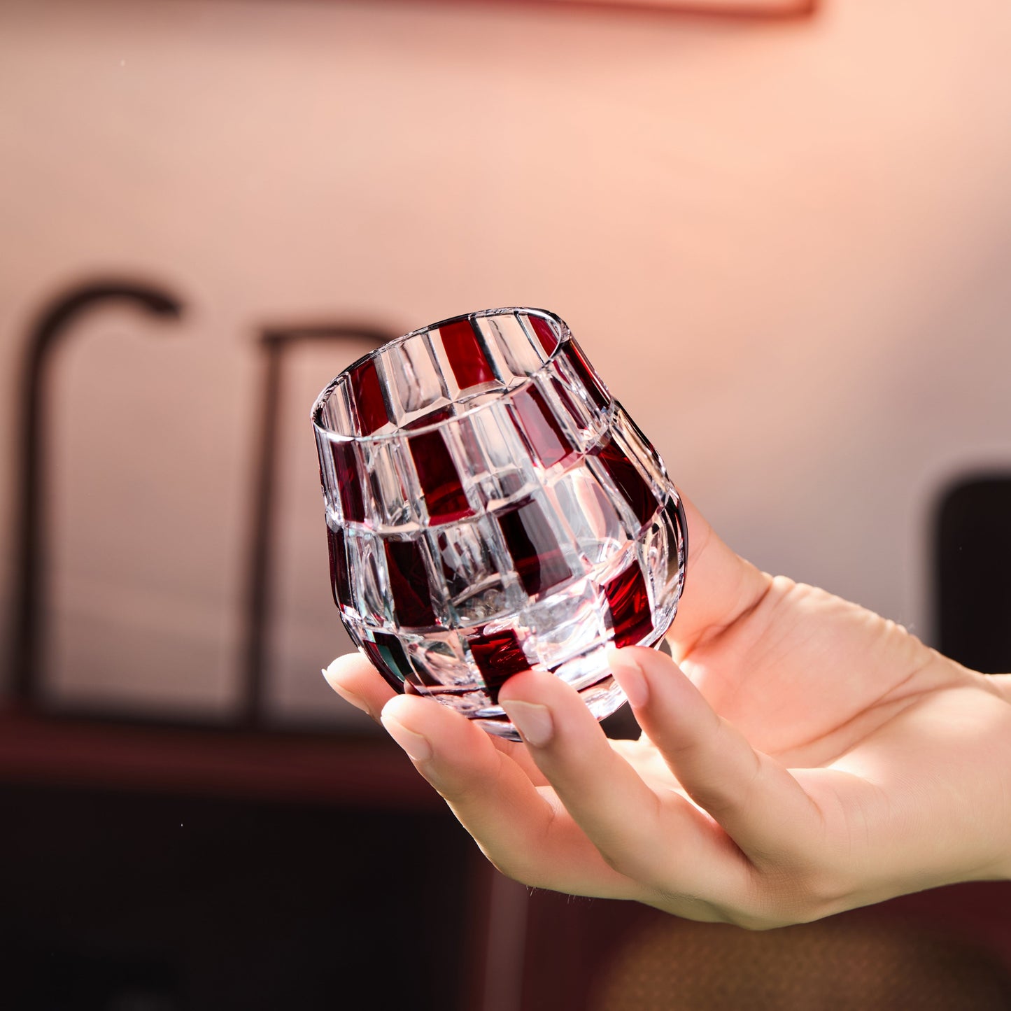 Whiskey Glass Edo Kiriko Ichimatsu Checkerboard Hand-Cut Crystal | Japanese Artisan Glassware
