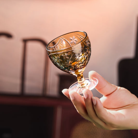 Sake Glass Sakura no Kaze Rounded Goblet | Edo Kiriko Spring Crystal