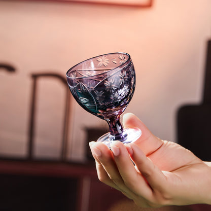 Sake Glass Sakura no Kaze Rounded Goblet | Edo Kiriko Spring Crystal