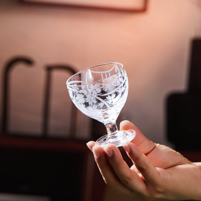 Sake Glass Sakura no Kaze Rounded Goblet | Edo Kiriko Spring Crystal