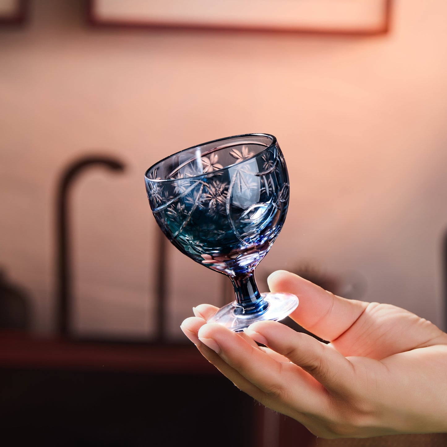 Sake Glass Sakura no Kaze Rounded Goblet | Edo Kiriko Spring Crystal