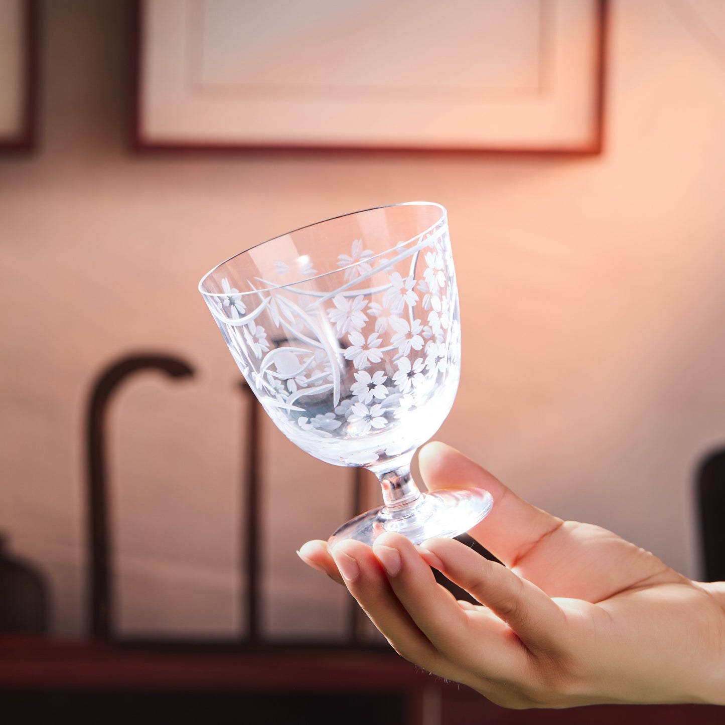 Sake Glass Sakura Nami Slim Goblet | Edo Kiriko Cherry Blossom Wave