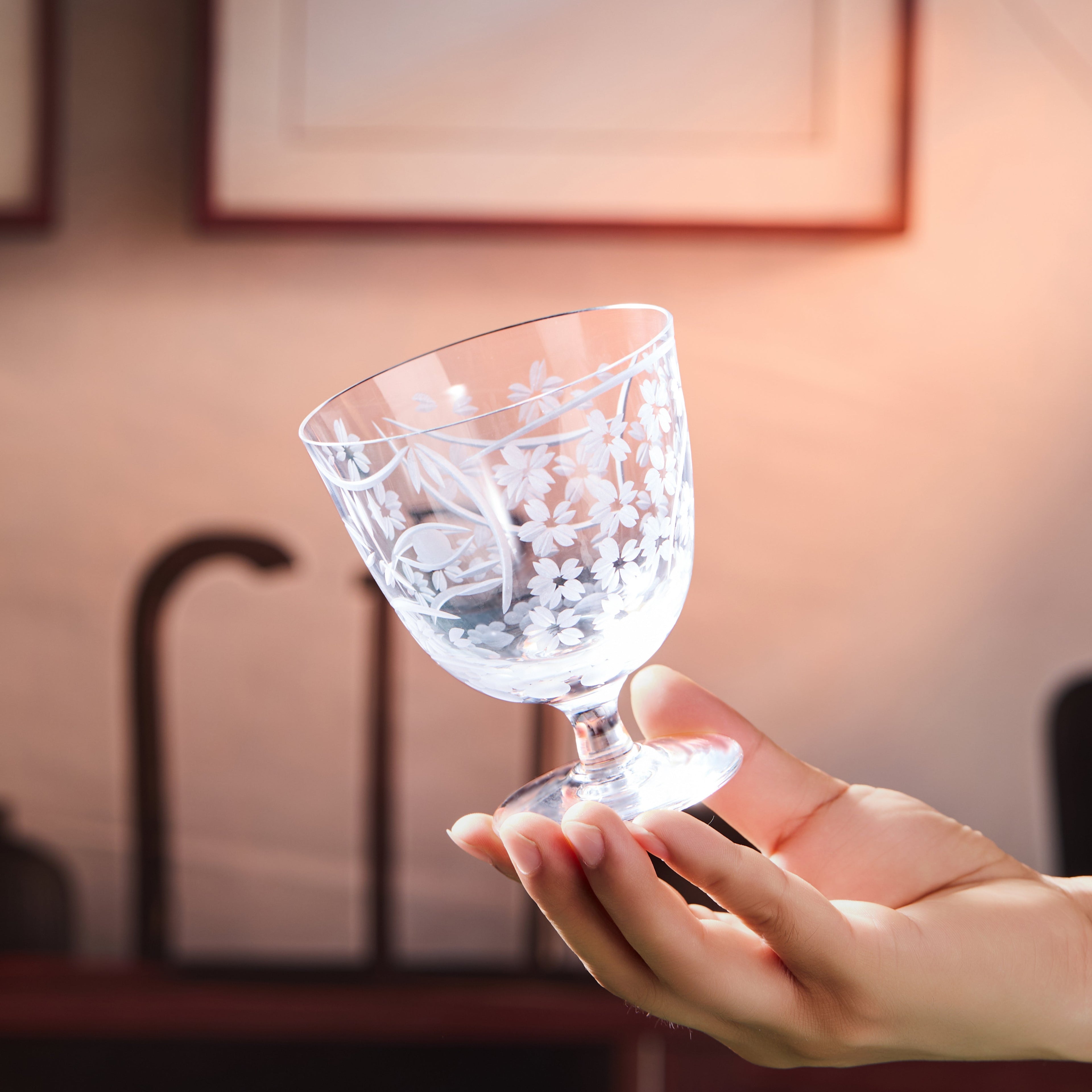 Sake Glass Sakura Nami Slim Goblet | Edo Kiriko Cherry Blossom Wave