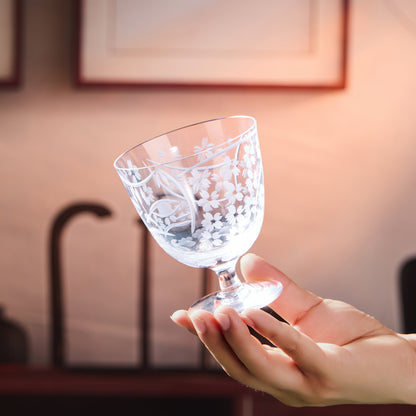 Sake Glass Sakura Nami Slim Goblet | Edo Kiriko Cherry Blossom Wave