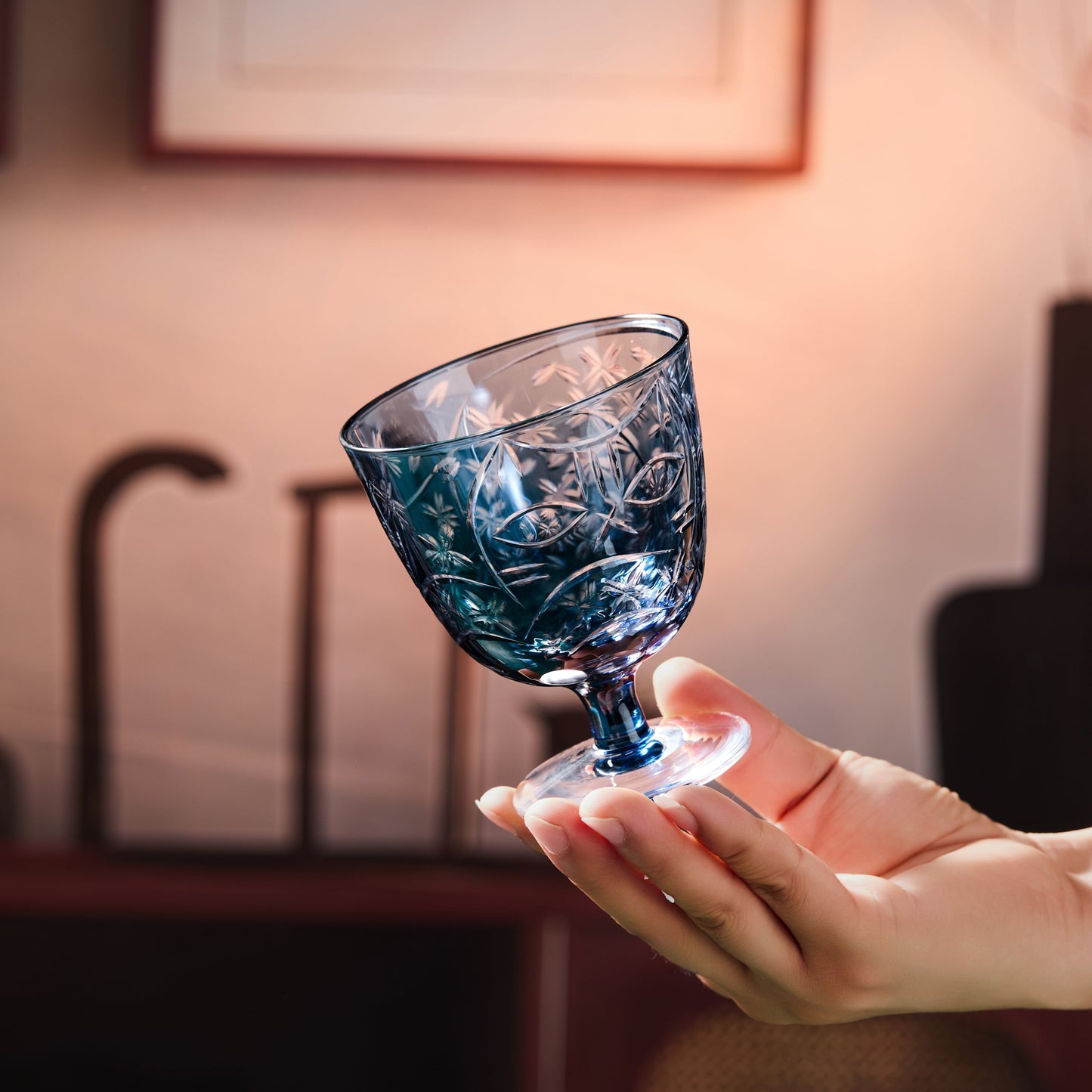 Sake Glass Sakura Nami Slim Goblet | Edo Kiriko Cherry Blossom Wave