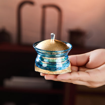 Edo Kiriko Lidded Glass Set Chimi Washokki – Hand-Cut Japanese Glassware with Wooden Box | Gold & Silver