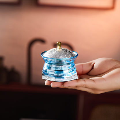 Edo Kiriko Lidded Glass Set Chimi Washokki – Hand-Cut Japanese Glassware with Wooden Box | Gold & Silver