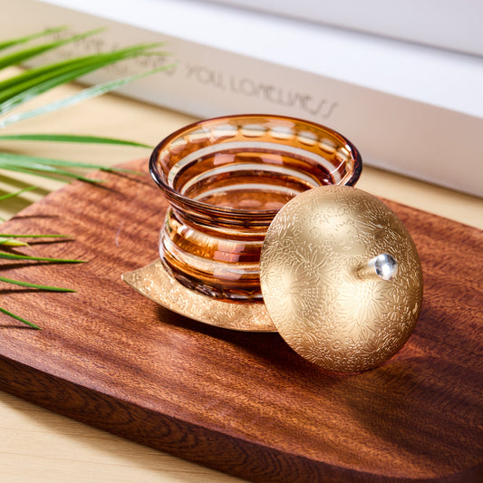 Edo Kiriko Lidded Glass Set Chimi Washokki – Hand-Cut Japanese Glassware with Wooden Box | Gold & Silver