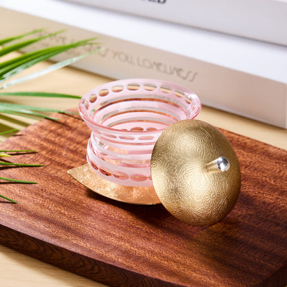 Edo Kiriko Lidded Glass Set Chimi Washokki – Hand-Cut Japanese Glassware with Wooden Box | Gold & Silver