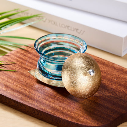 Edo Kiriko Lidded Glass Set Chimi Washokki – Hand-Cut Japanese Glassware with Wooden Box | Gold & Silver