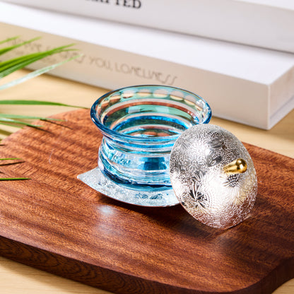Edo Kiriko Lidded Glass Set Chimi Washokki – Hand-Cut Japanese Glassware with Wooden Box | Gold & Silver