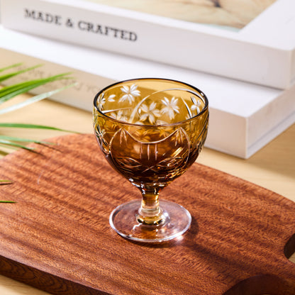 Sake Glass Sakura no Kaze Rounded Goblet | Edo Kiriko Spring Crystal