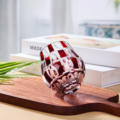 Whiskey Glass Edo Kiriko Ichimatsu Checkerboard Hand-Cut Crystal | Japanese Artisan Glassware