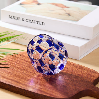 Whiskey Glass Edo Kiriko Ichimatsu Checkerboard Hand-Cut Crystal | Japanese Artisan Glassware