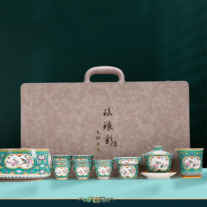 Enamel Porcelain Gaiwan Tea Set | Magpie Peach Blossom