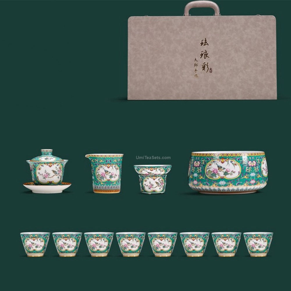 Enamel Porcelain Gaiwan Tea Set | Magpie Peach Blossom