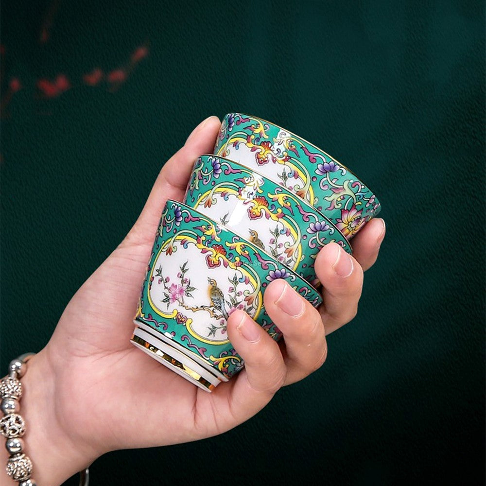 Enamel Porcelain Gaiwan Tea Set | Magpie Peach Blossom