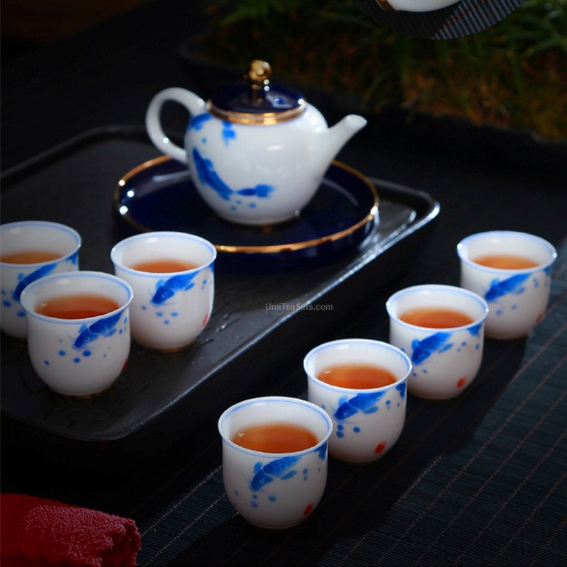 Hand-Painted Goldfish Porcelain Chinese Tea Set | 25-Piece Gongfu Tea Gift