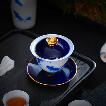 Hand-Painted Goldfish Porcelain Chinese Tea Set | 25-Piece Gongfu Tea Gift