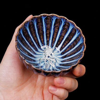 Jianzhan Blue Gongfu Tea Cup Sterling Silver Interior 4 Styles
