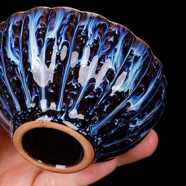 Jianzhan Blue Gongfu Tea Cup Sterling Silver Interior 4 Styles