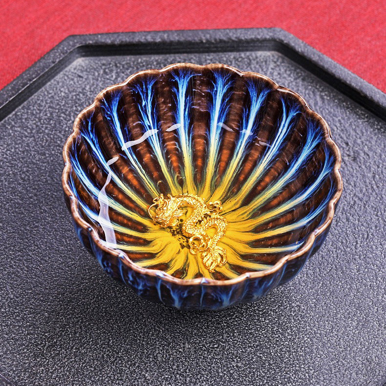 Jianzhan Blue Gongfu Tea Cup Sterling Silver Interior 4 Styles