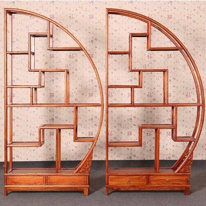 Display Cabinet Chinese Curio Round Elm Wood Shelf 206cm