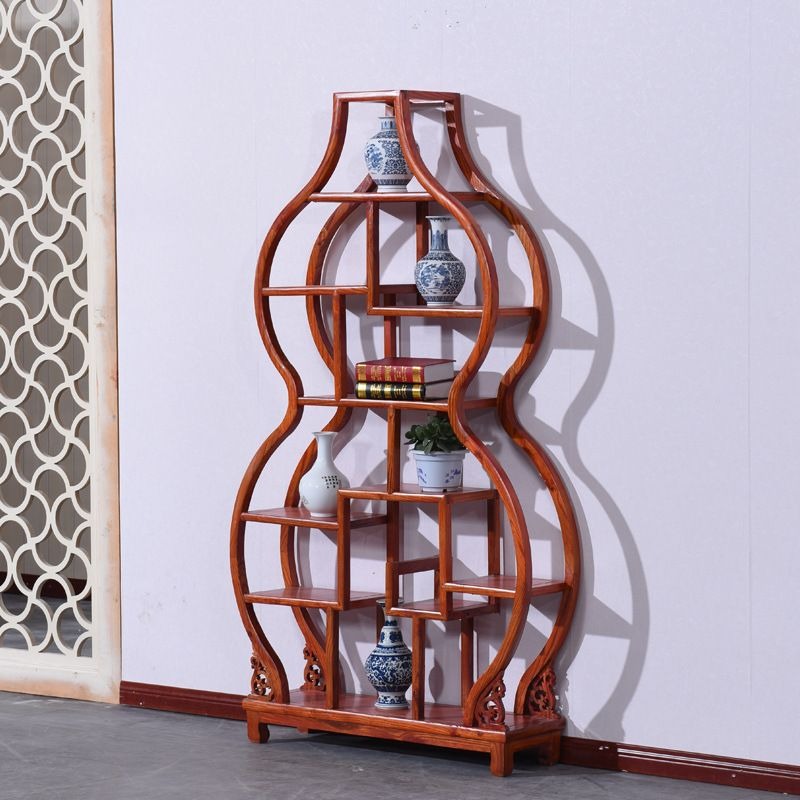 Curio Display Cabinet Shelf – Gourd Shape Elm Wood