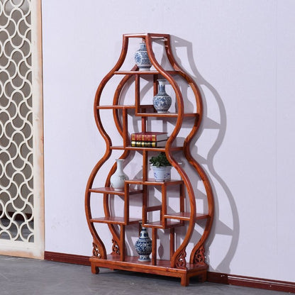Curio Display Cabinet Shelf – Gourd Shape Elm Wood