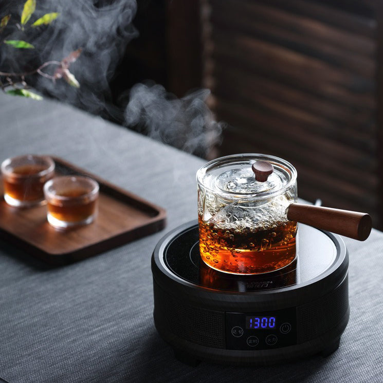 Borosilicate Glass Teapot Wooden Handle Stovetop 450ml