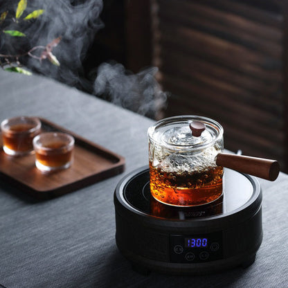 Borosilicate Glass Teapot Wooden Handle Stovetop 450ml