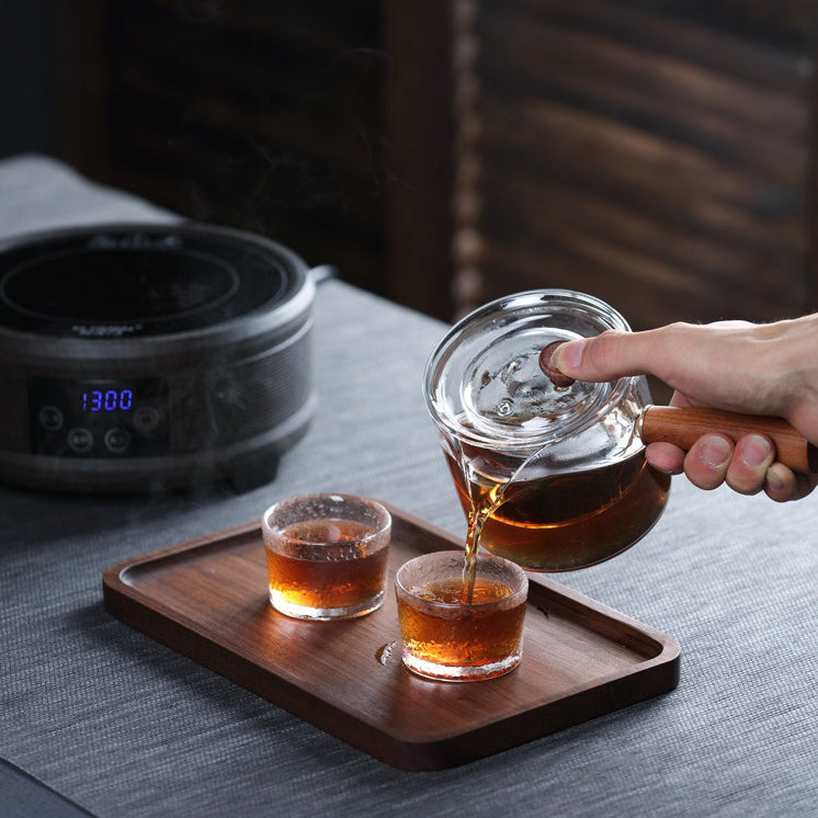 Borosilicate Glass Teapot Wooden Handle Stovetop 450ml