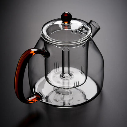 Glass Teapot with Steam Infuser | 1200ml Borosilicate Large Tea Kettle Agate Lid