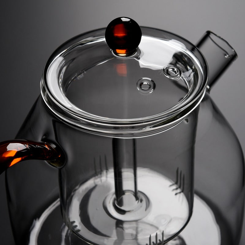 Glass Teapot with Steam Infuser | 1200ml Borosilicate Large Tea Kettle Agate Lid