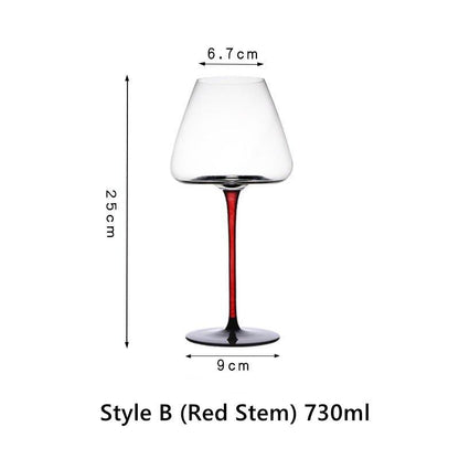 Burgundy Wine Glasses Crystal Red Stem – Wide Bowl Pinot Noir Glass Set | Regular & Red Stem Styles