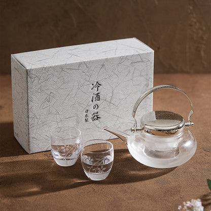 Sake Set with Chirori Carafe & 2 Cups | Toyo-Sasaki Glass