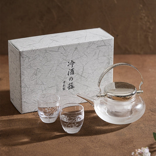 Sake Set with Chirori Carafe & 2 Cups | Toyo-Sasaki Glass